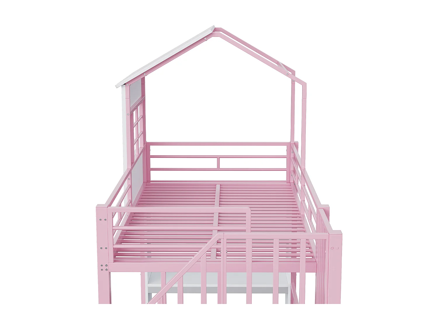 Letto soppalcato 90x200 cm - con barriere di sicurezza - con ripiani di riporre - con scala di sicurezza - Rosa​ (materasso non incluso)