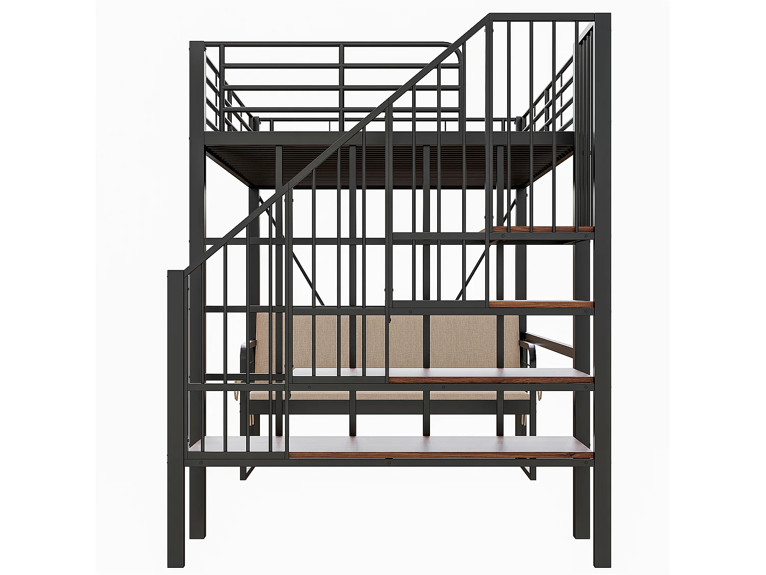Lit mezzanine 140 x 200 cm - Structure en métal - Avec canapé - Avec escalier - Noir (matelas non inclus)