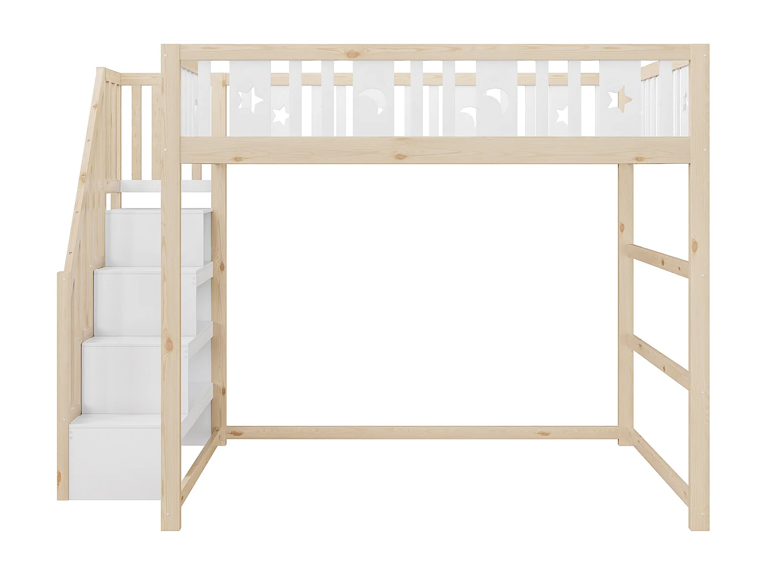 Lit superposé enfant 140x200 - avec escalier - avec barrières de sécurité - naturel (matelas non inclus)