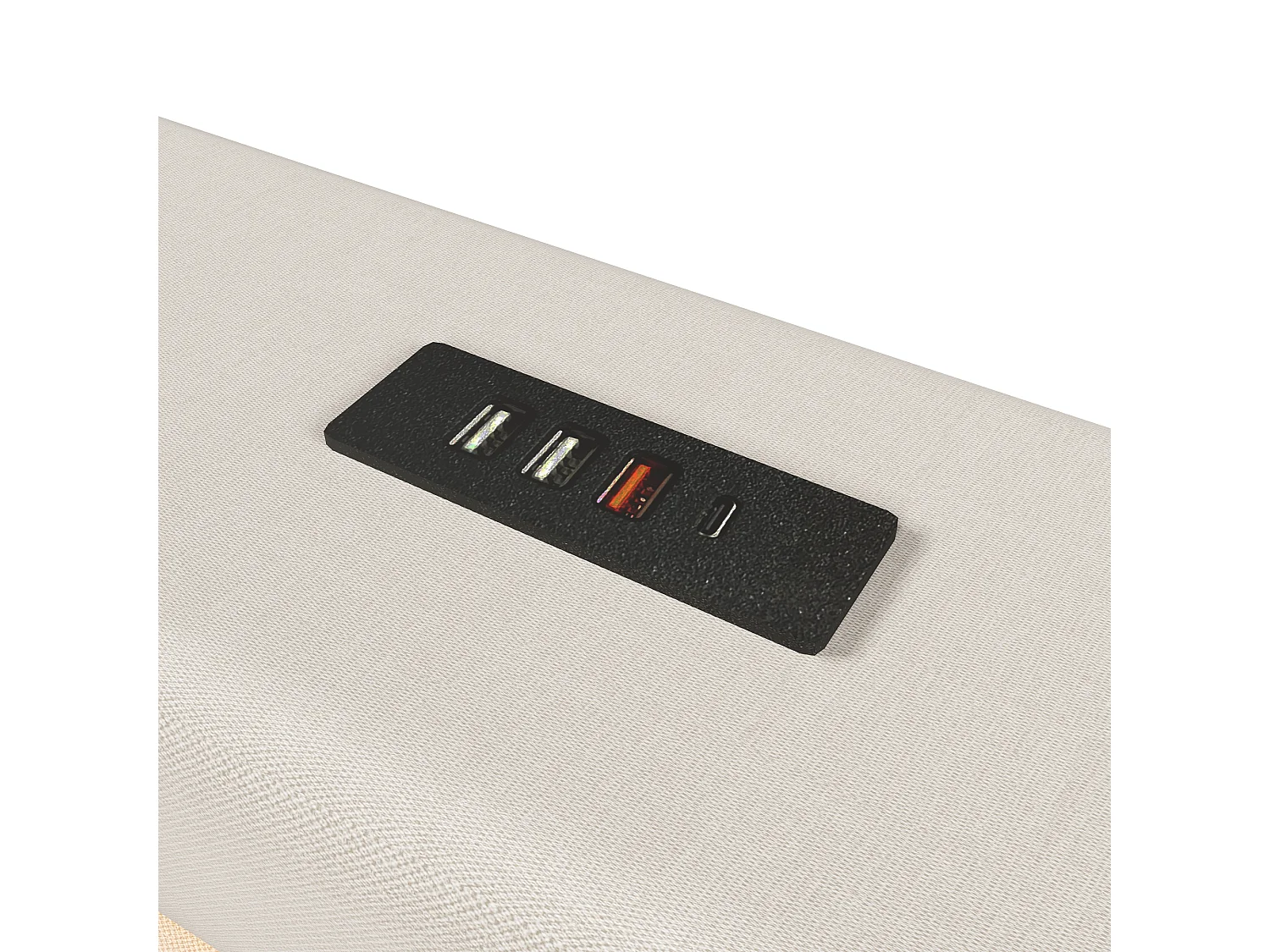 Lit coffre rembourré 90x200 cm - avec port USB Type-C - avec éclairage LED - avec compartiment de rangement - Beige (matelas non inclus)