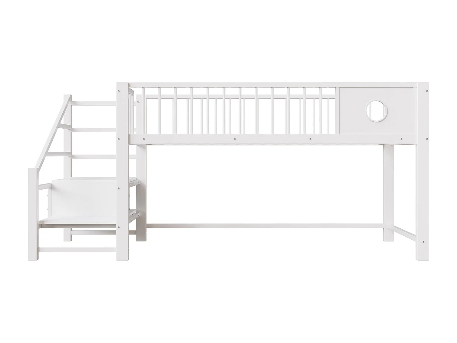Letto per bambini 90 x 200 cm - con scala di riporre - telaio in metallo - bianco​ (materasso non incluso)