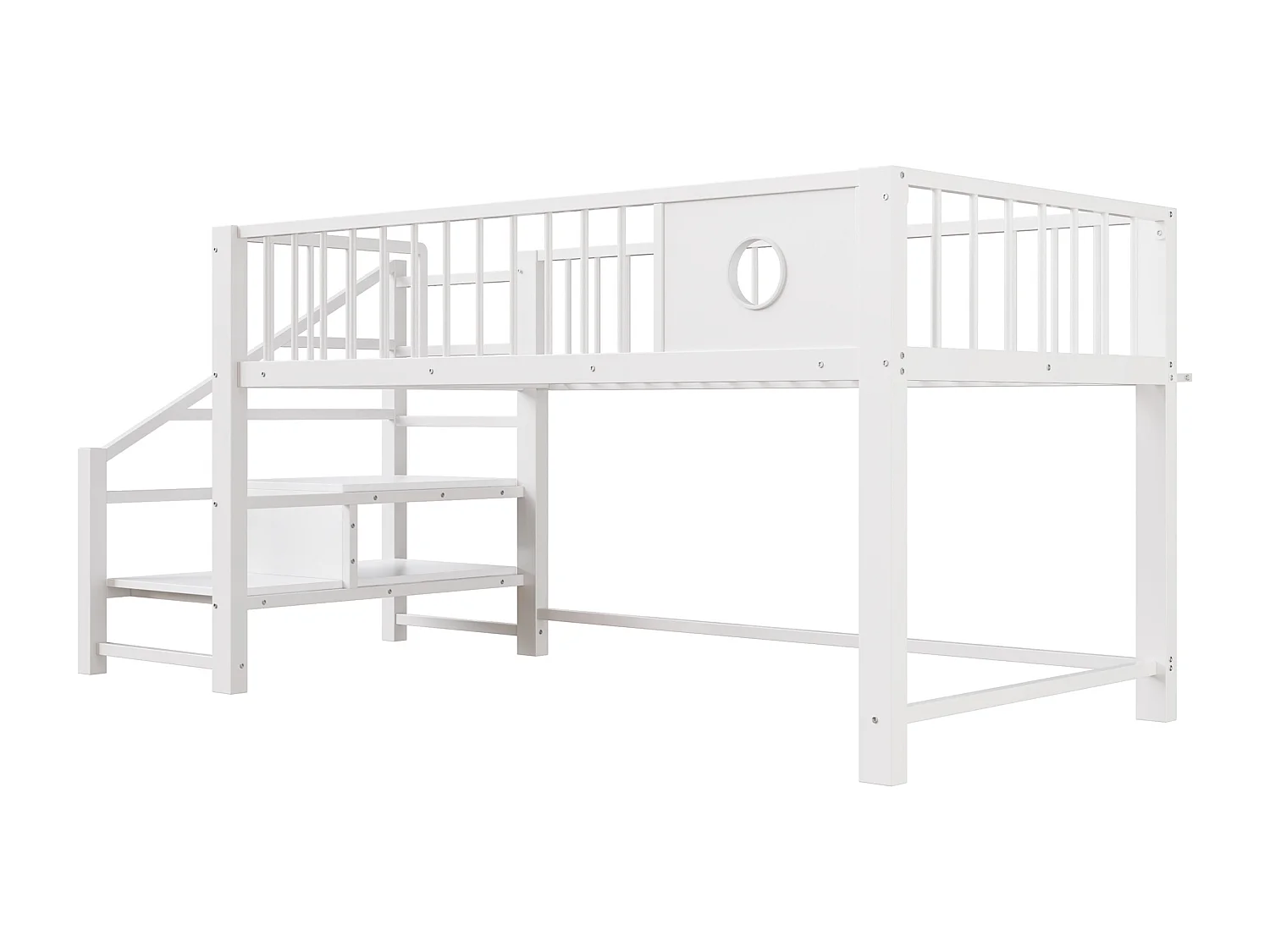 Letto per bambini 90 x 200 cm - con scala di riporre - telaio in metallo - bianco​ (materasso non incluso)