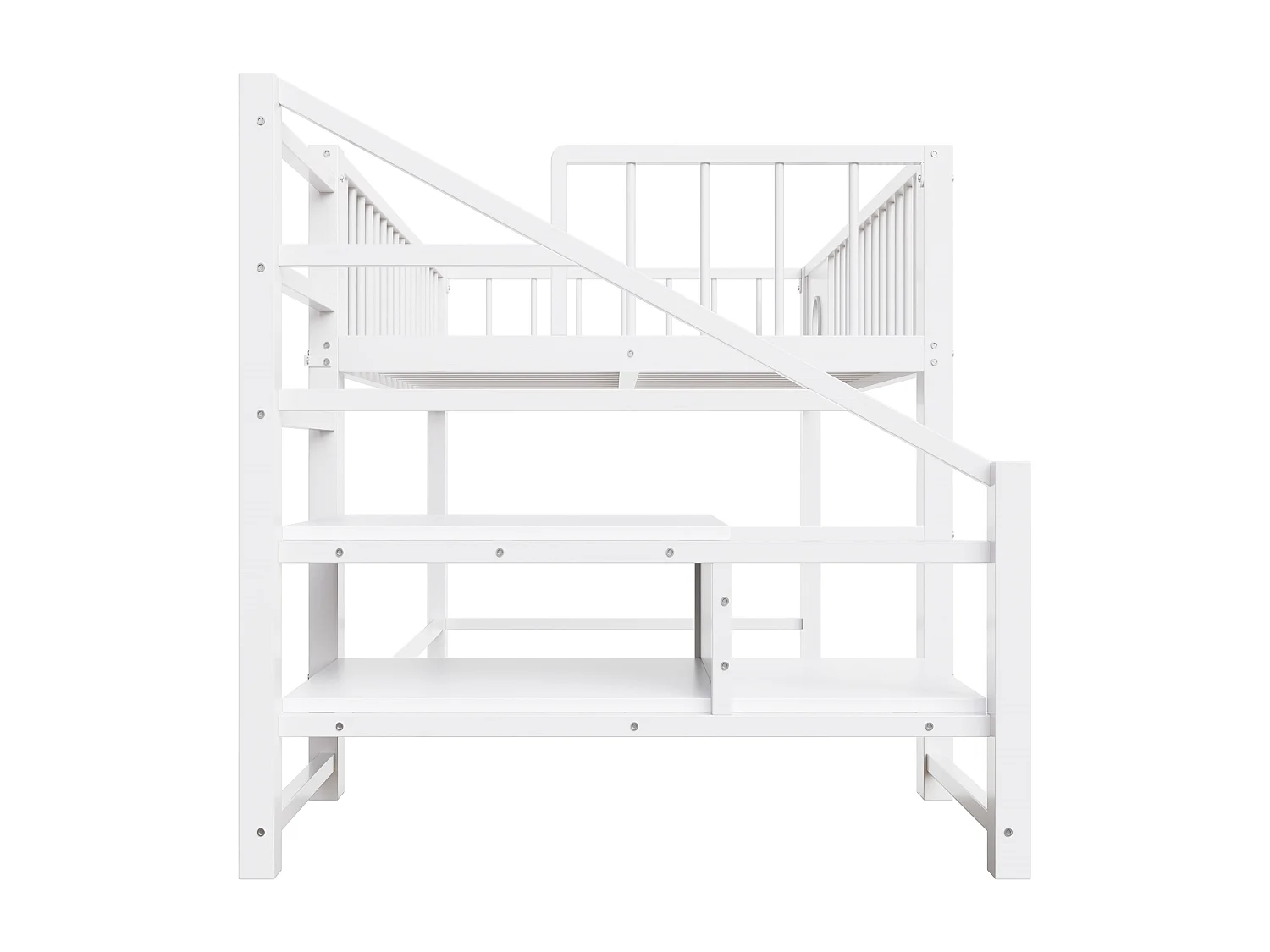 Letto per bambini 90 x 200 cm - con scala di riporre - telaio in metallo - bianco​ (materasso non incluso)