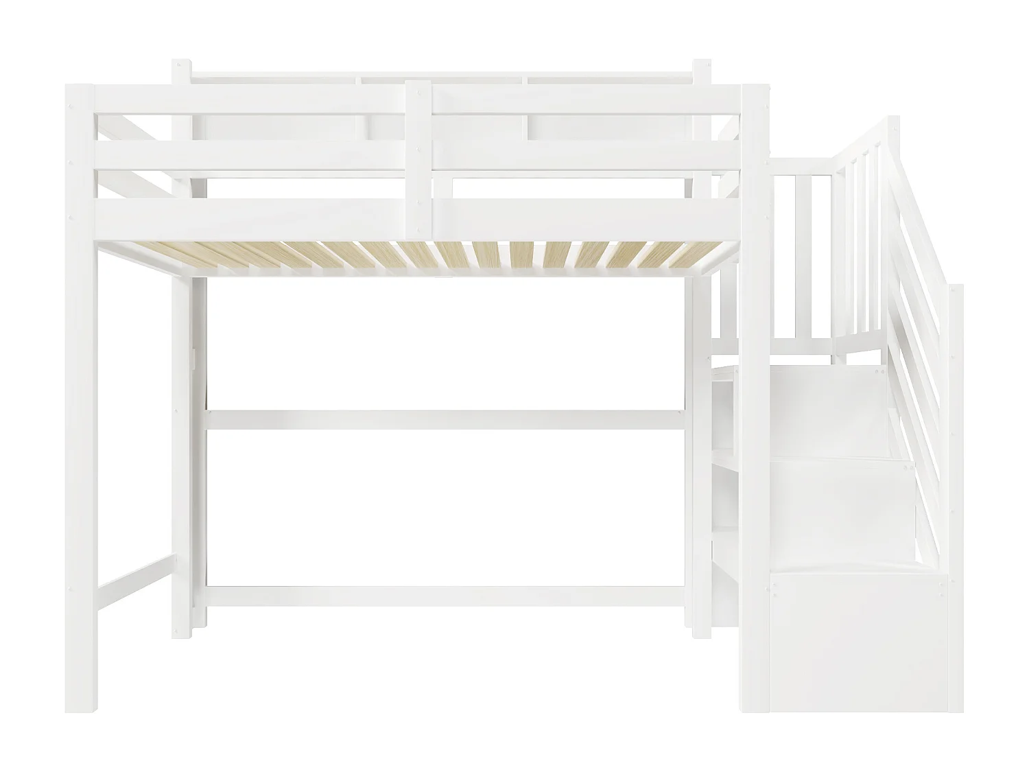 Lit mezzanine 90x200cm - avec éclairage LED - avec échelle de rangement - Blanc (matelas non inclus)