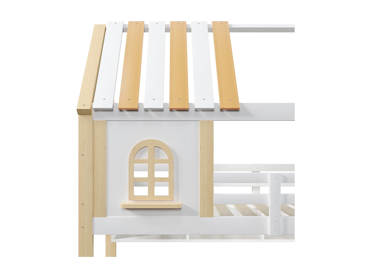 Etagenbett 90x200cm + 140x200cm - mit LED-Beleuchtung - Aufstiegsleiter mit Stauraum - weiß + natur​ (Matratze nicht inbegriffen)