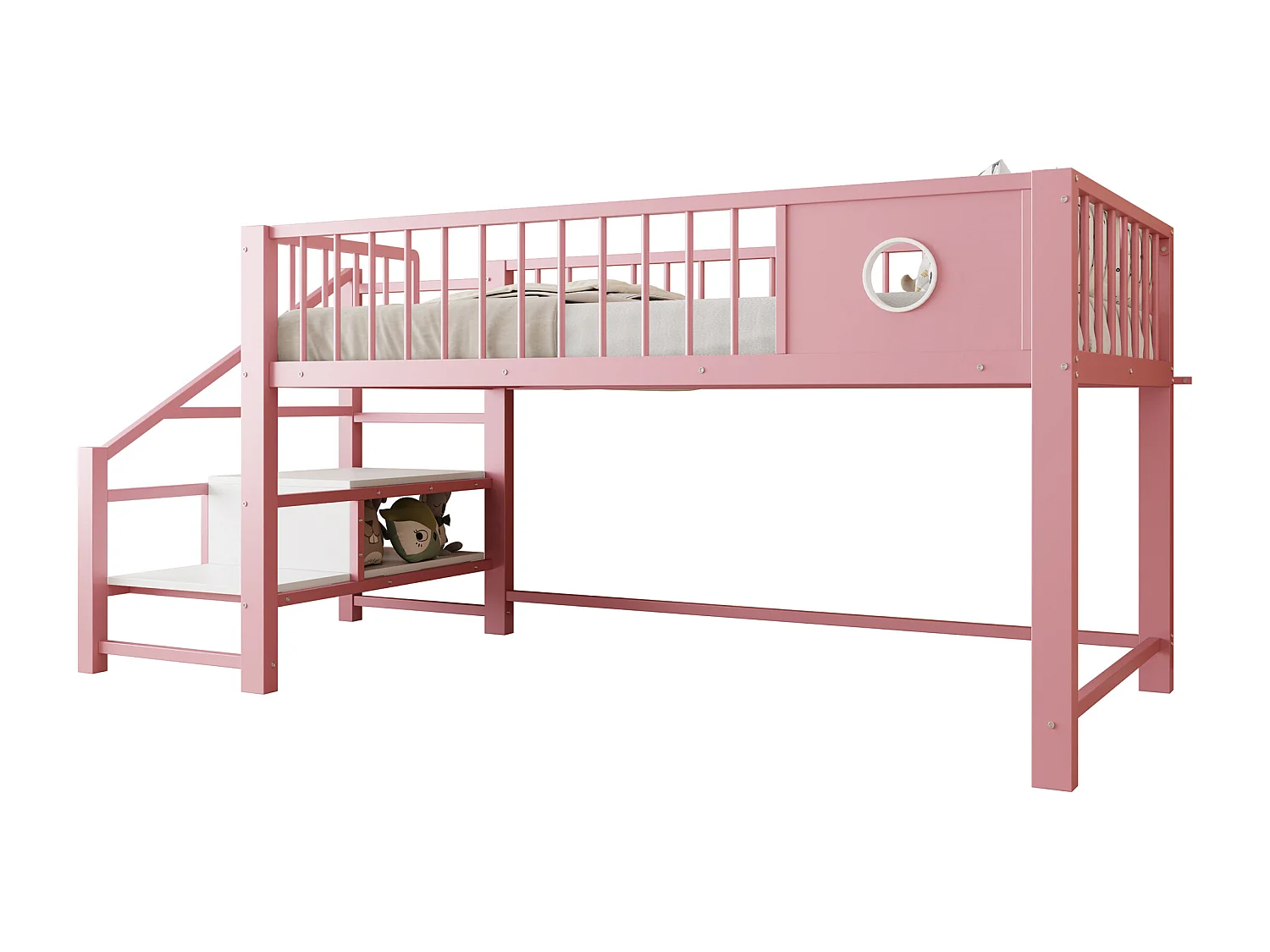 Letto per bambini 90 x 200 cm - con scala di riporre - telaio in metallo - rosa​ (materasso non incluso)