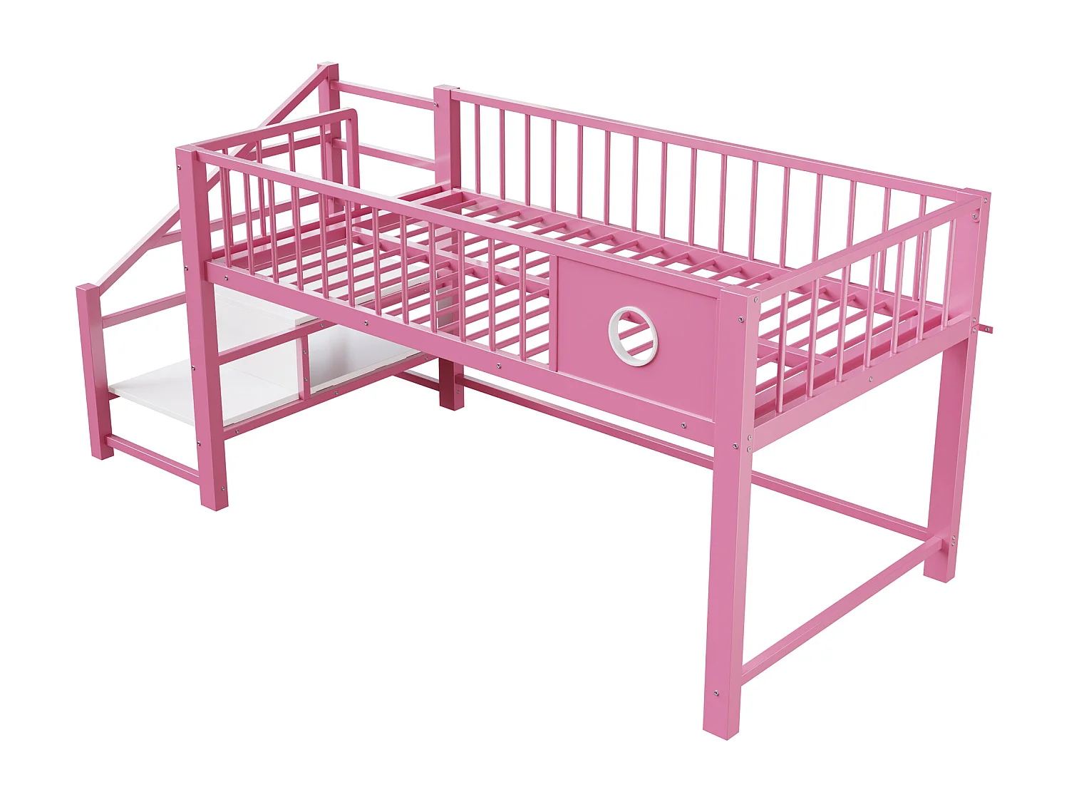 Letto per bambini 90 x 200 cm - con scala di riporre - telaio in metallo - rosa​ (materasso non incluso)