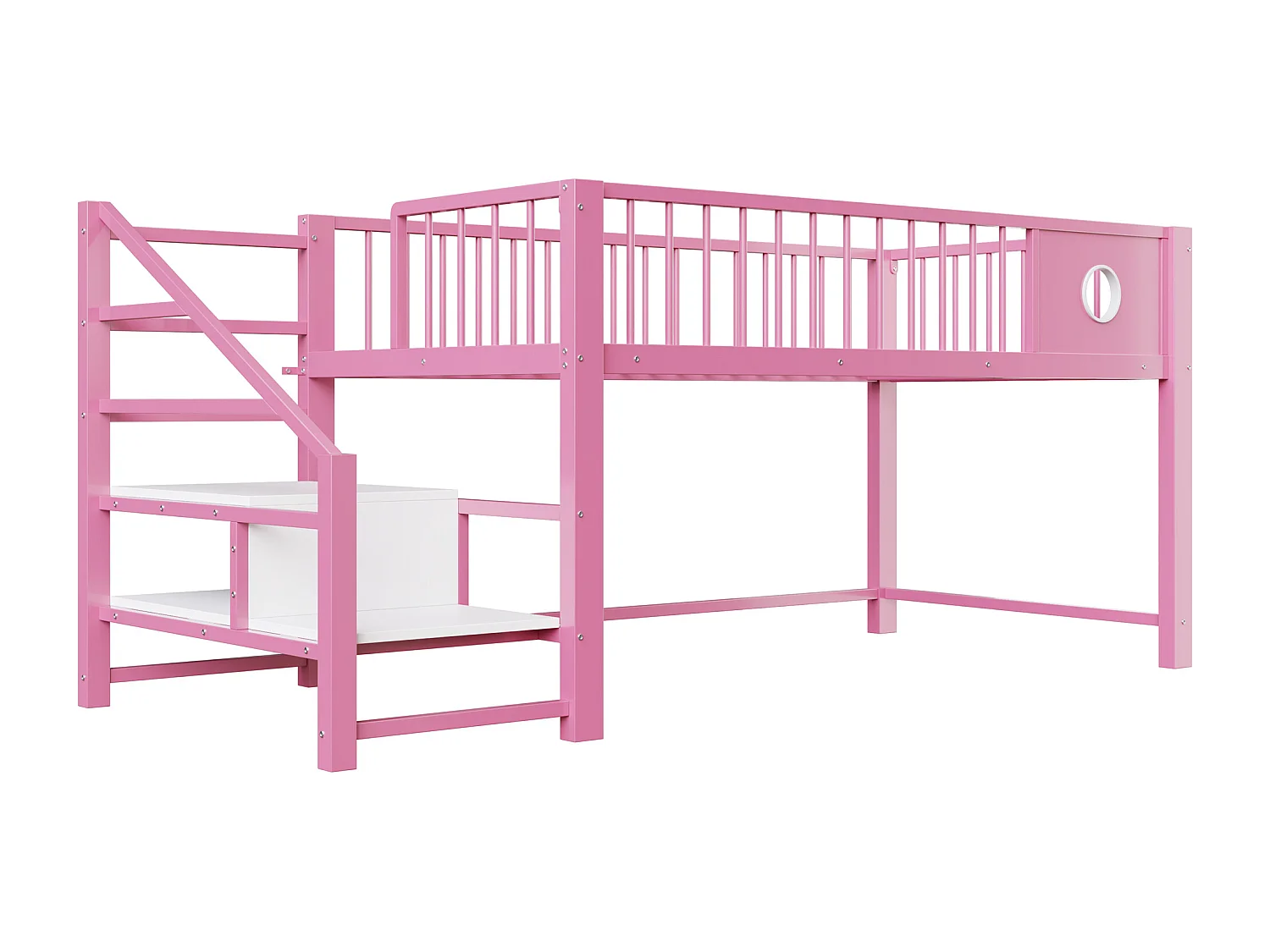 Letto per bambini 90 x 200 cm - con scala di riporre - telaio in metallo - rosa​ (materasso non incluso)