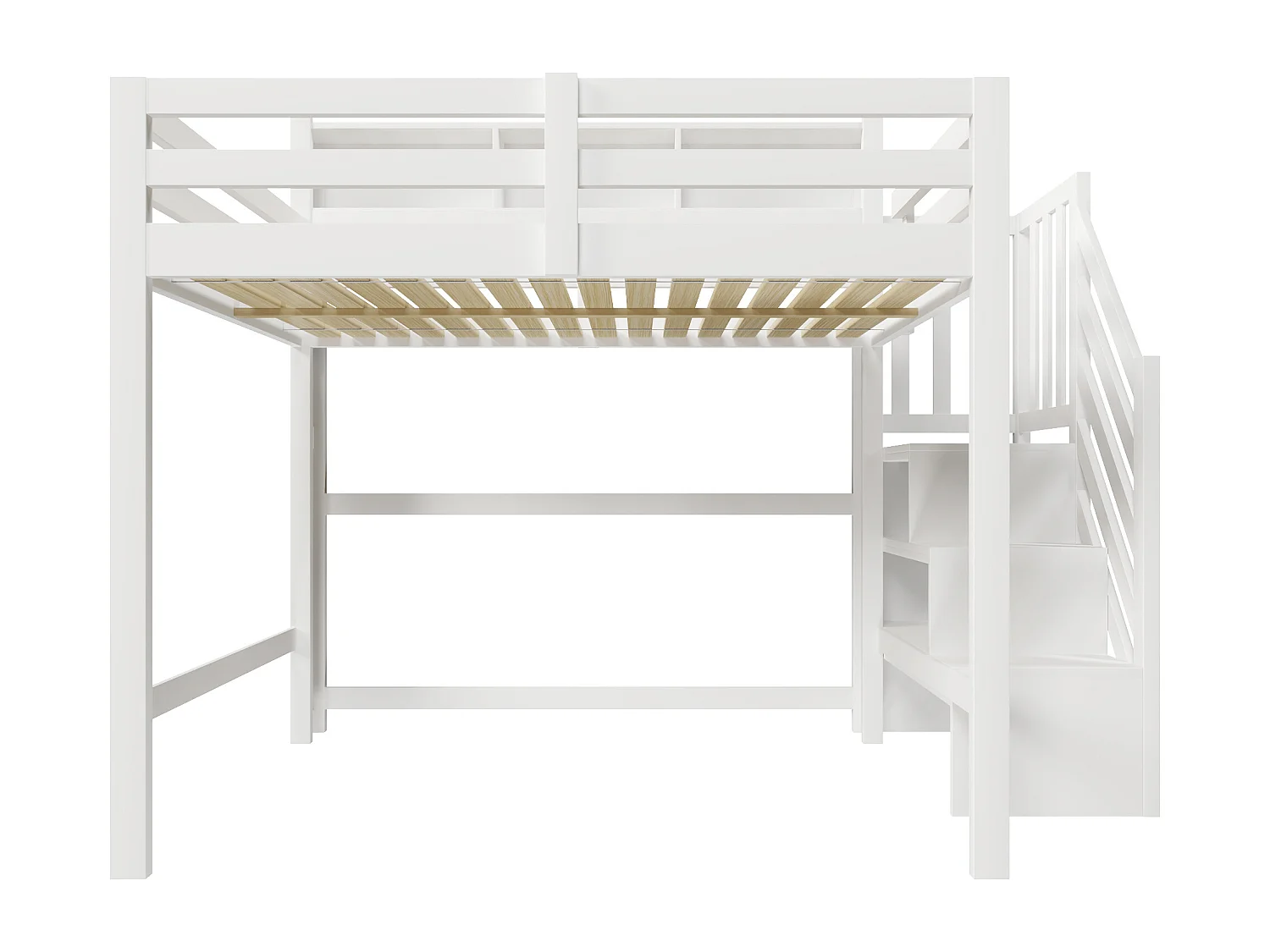 Lit mezzanine 140x200cm - avec éclairage LED - avec échelle de rangement - Blanc (matelas non inclus)