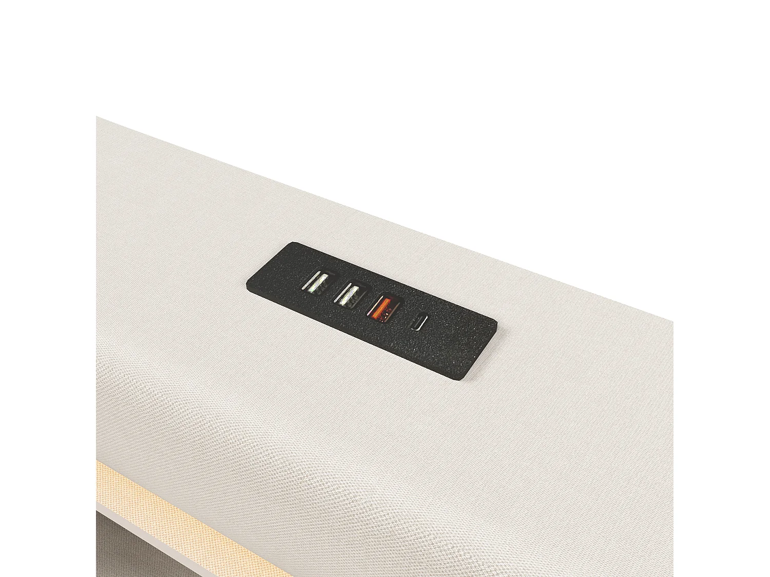 Lit coffre rembourré 140x200 cm - avec port USB Type-C - avec éclairage LED - avec compartiment de rangement - Beige (matelas non inclus)