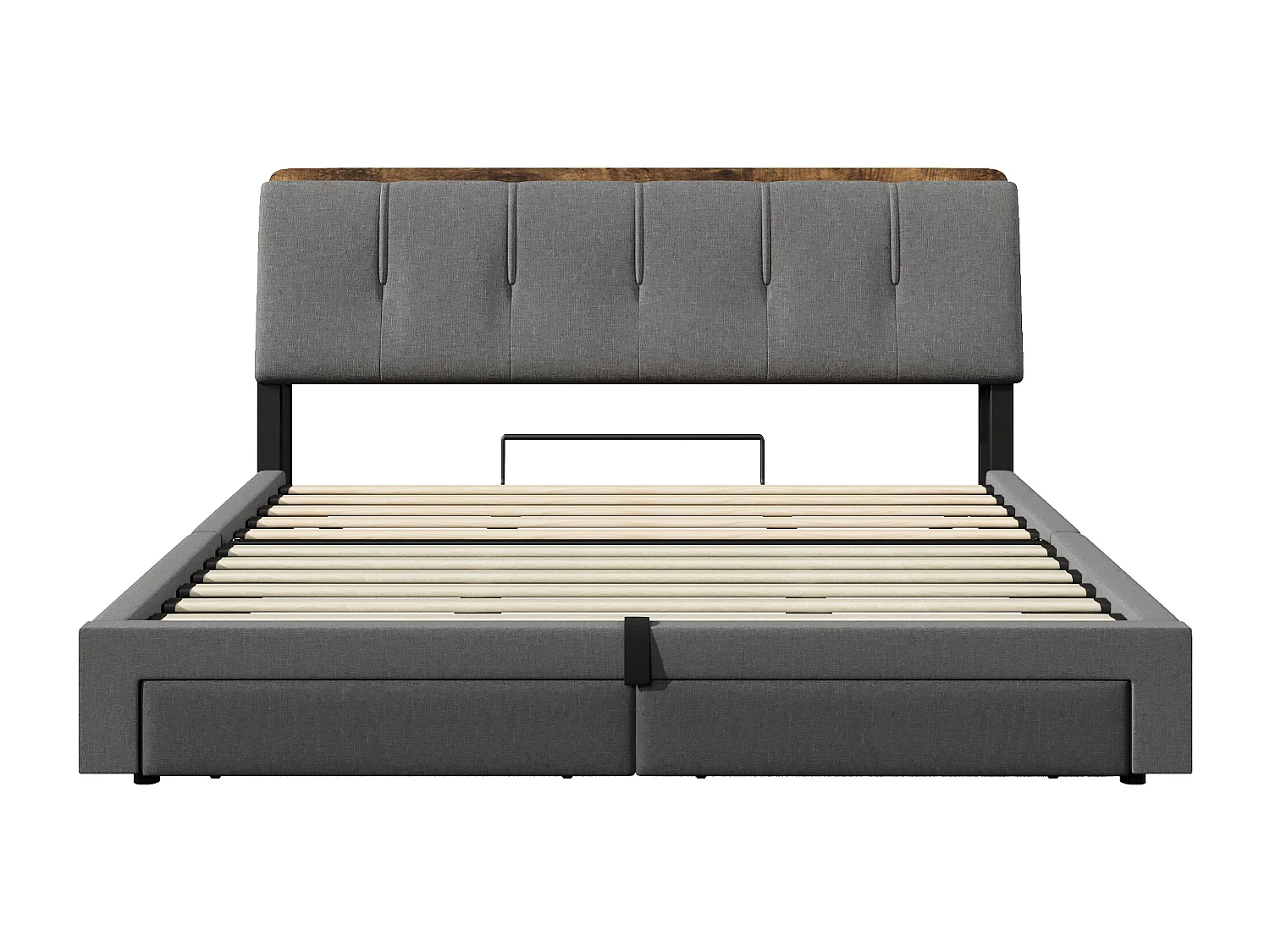 Lit coffre capitonné 180x200 cm - avec port USB Type-C - avec éclairage LED - lin - gris (matelas non inclus)