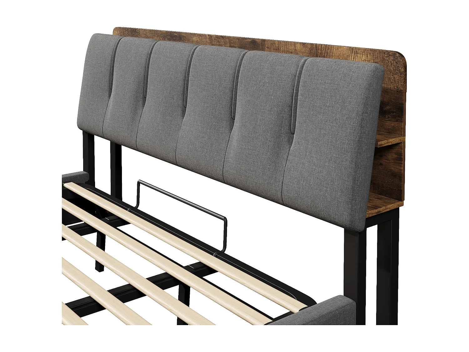 Lit coffre capitonné 180x200 cm - avec port USB Type-C - avec éclairage LED - lin - gris (matelas non inclus)