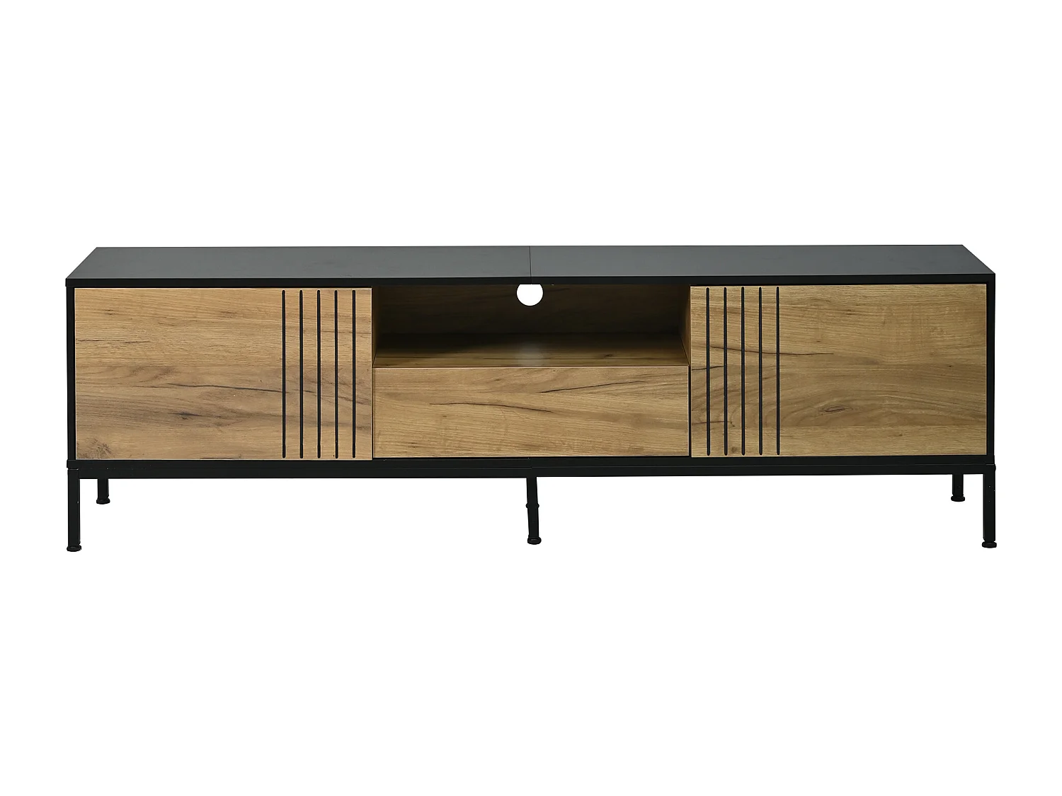 TV-Schrank 170x35x50 cm - 2 Türen und 1 Schublade - TV bis zu 70 Zoll - Spanplatten - Natur und Schwarz