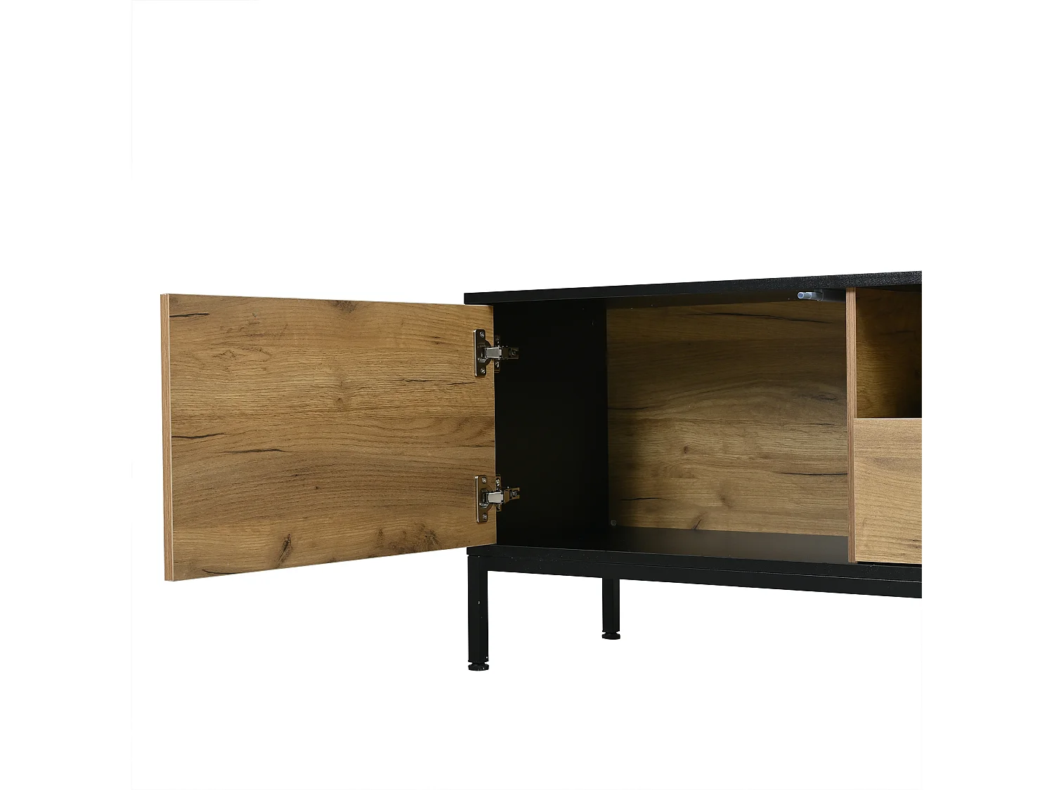 TV-Schrank 170x35x50 cm - 2 Türen und 1 Schublade - TV bis zu 70 Zoll - Spanplatten - Natur und Schwarz