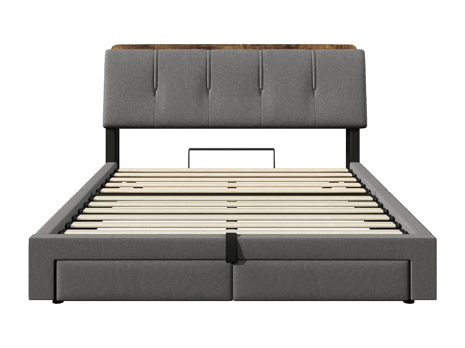 Lit coffre capitonné 140x200 cm - avec port USB Type-C - avec éclairage LED - lin - gris (matelas non inclus)