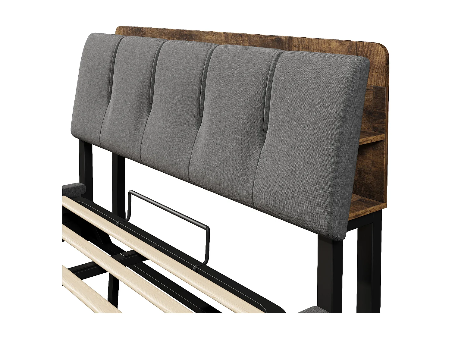 Lit coffre capitonné 140x200 cm - avec port USB Type-C - avec éclairage LED - lin - gris (matelas non inclus)