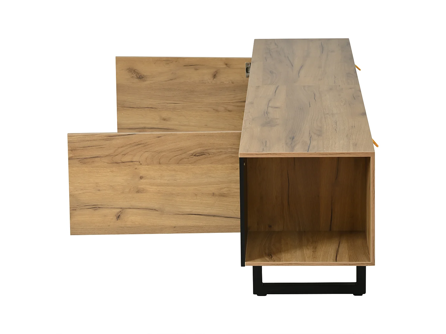 TV-Schrank 180x40x55 cm - 2 Türen und offene Regale - TV bis zu 75 Zoll - Spanplatten - Natur und Schwarz