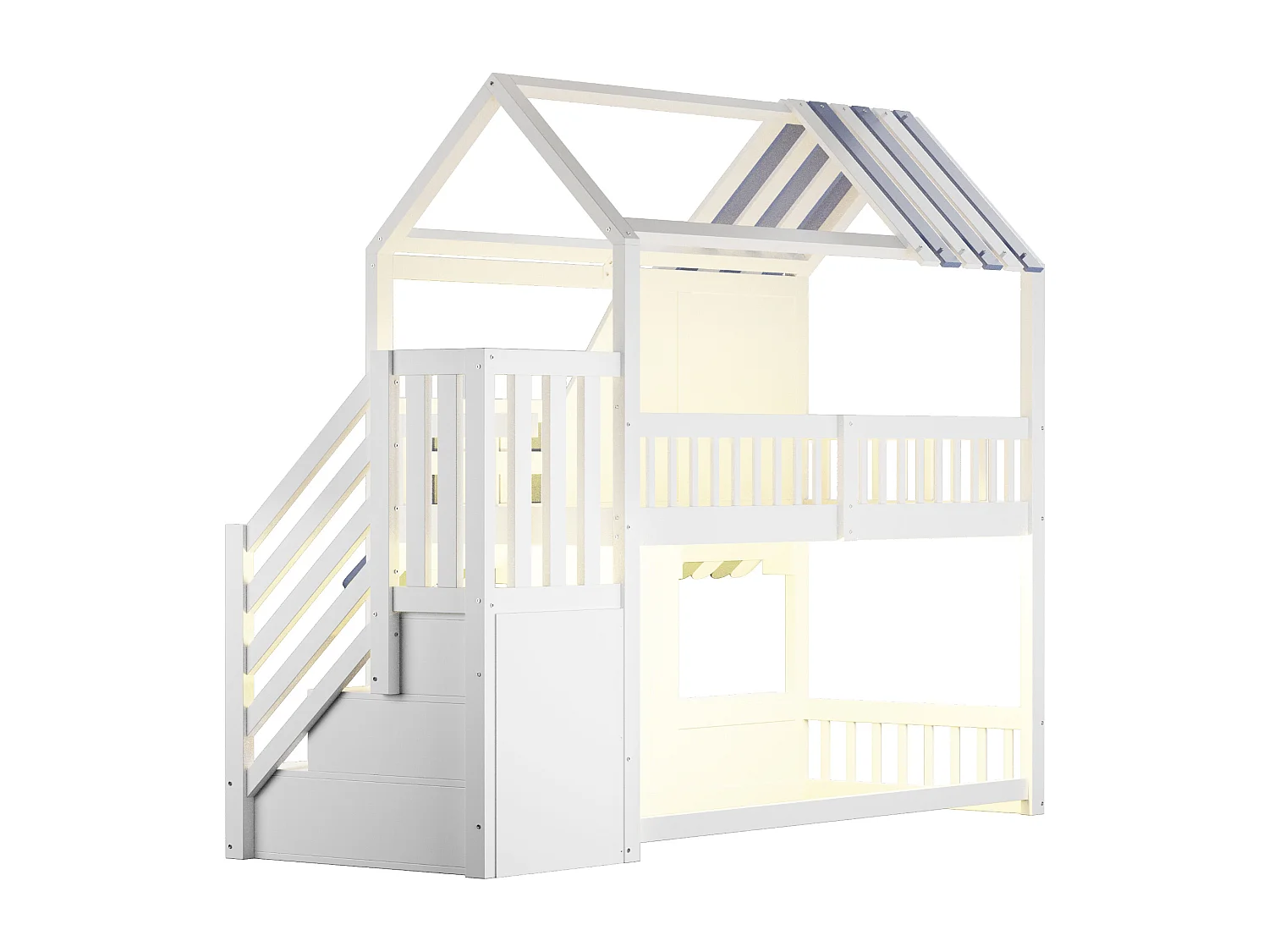 Letto soppalcato per bambini 90 x 200 cm - con scala di riporre - con luce LED - con 1 anta - bianco + blu​ (materasso non incluso)