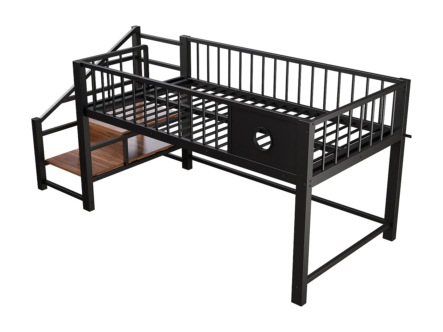 Lit enfant 90 x 200 cm - avec échelle de rangement - cadre en métal - noir (matelas non inclus)