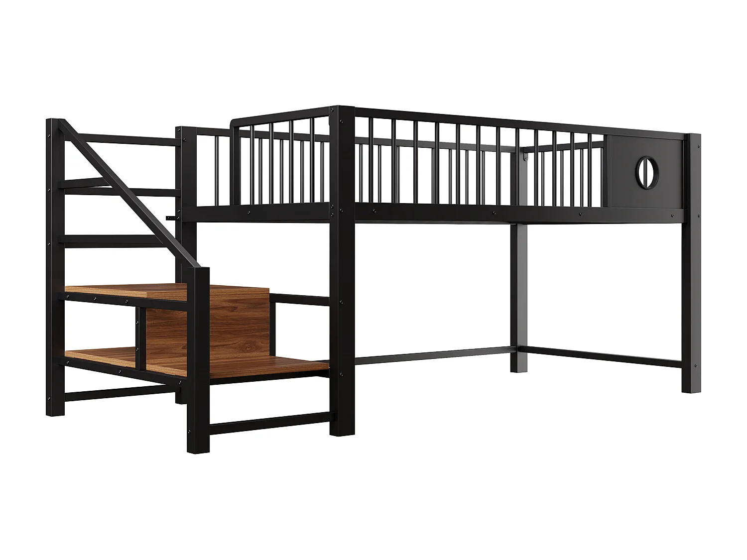 Lit enfant 90 x 200 cm - avec échelle de rangement - cadre en métal - noir (matelas non inclus)