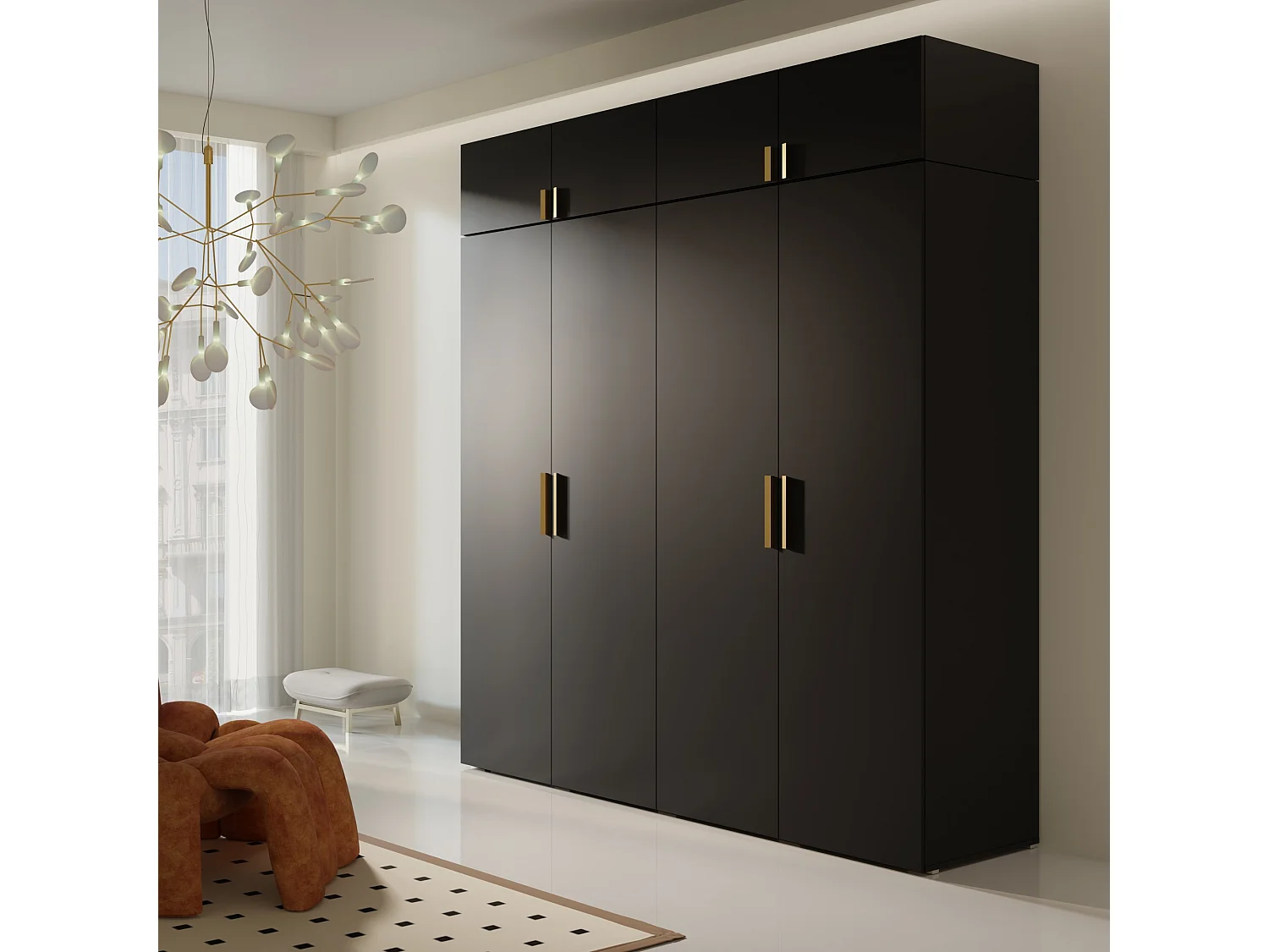 Aufsatz für Schrank Napoli 4D 200 Schwarz (schwarzer oder goldener Griff)