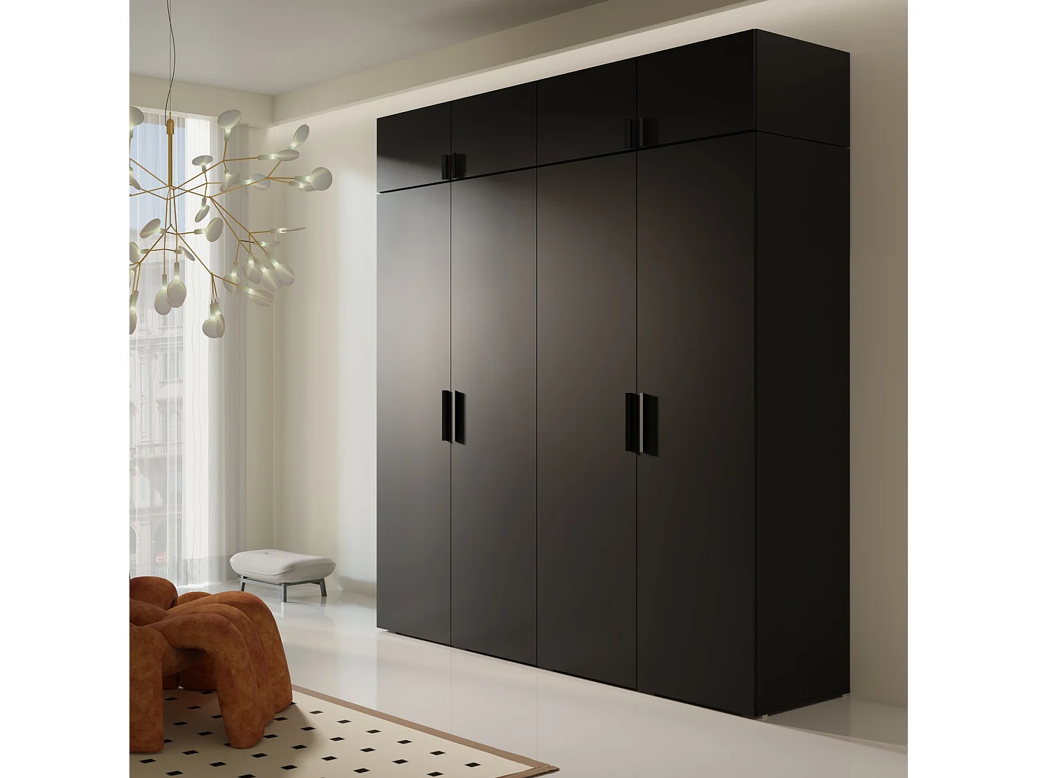 Aufsatz für Schrank Napoli 4D 200 Schwarz (schwarzer oder goldener Griff)