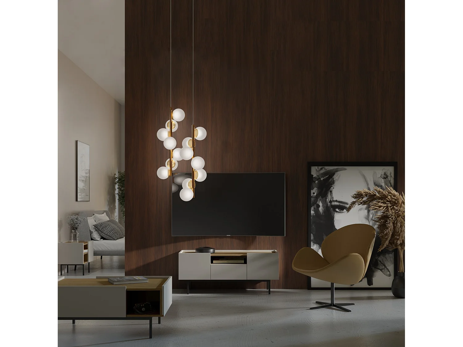 Rechts Nachttisch auf Beinen Noel 50 Kaschmir/Cremona-Eiche