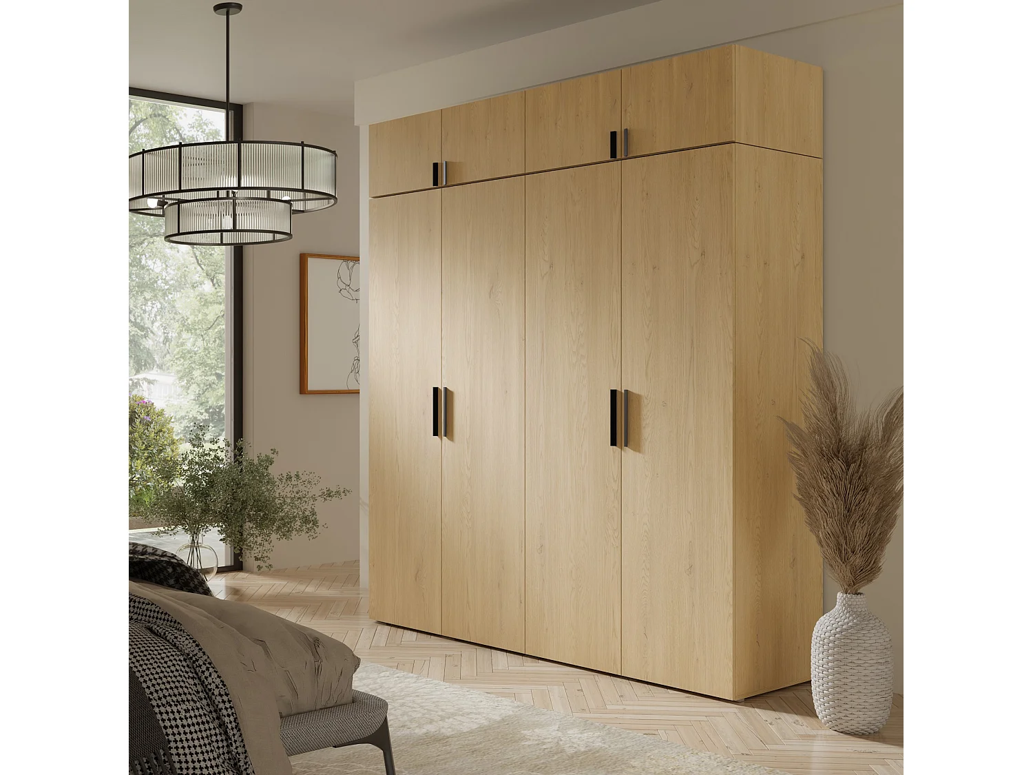 Aufsatz für Schrank Napoli 4D 200 Eiche Cremona (schwarzer oder goldener Griff)