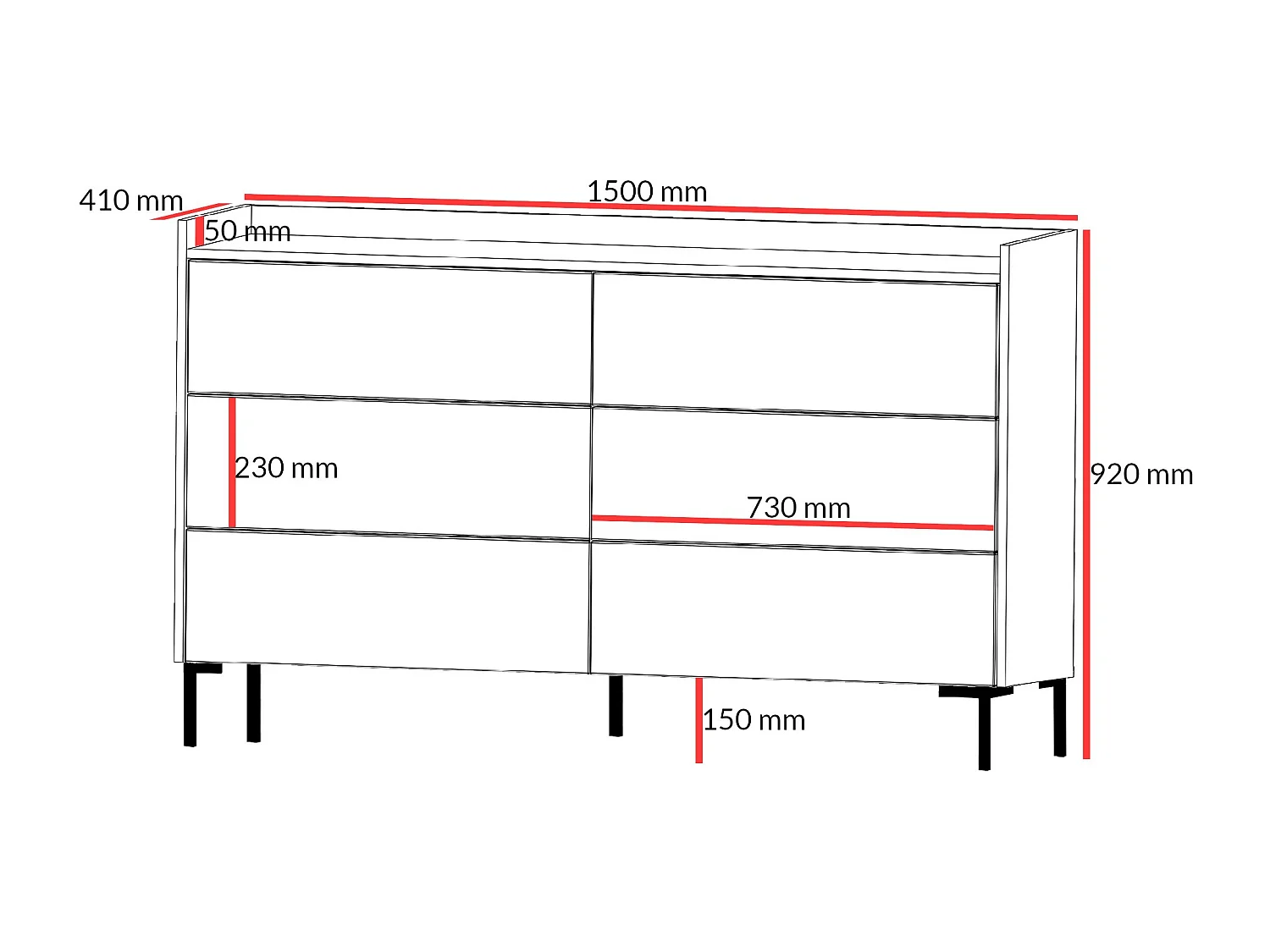 Kommode mit Schubladen Liam 6S 150 Cremona-Eiche
