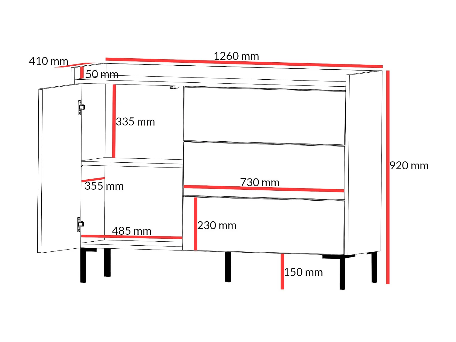 Komoda z szufladami Liam 1D3S 125 Dąb Cremona