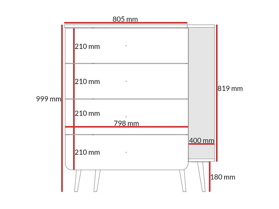 Komoda z szufladami Chloe 4S 80 Biała (czarny lub złoty uchwyt)