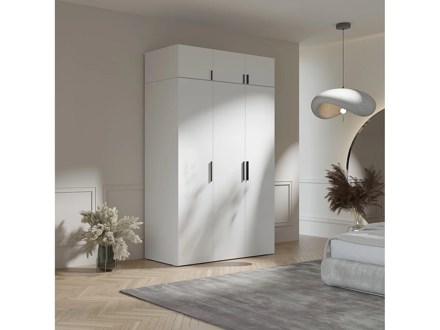 Aufsatz für Schrank Napoli 3D 150 Weiß (schwarzer oder goldener Griff)