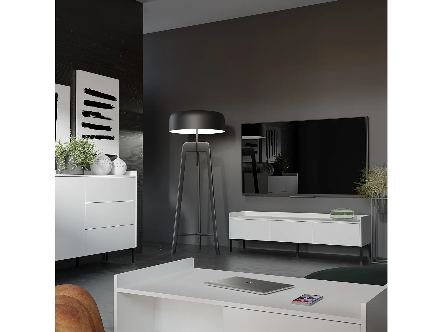 TV-Lowboard Liam 150 Weiß (stehend)