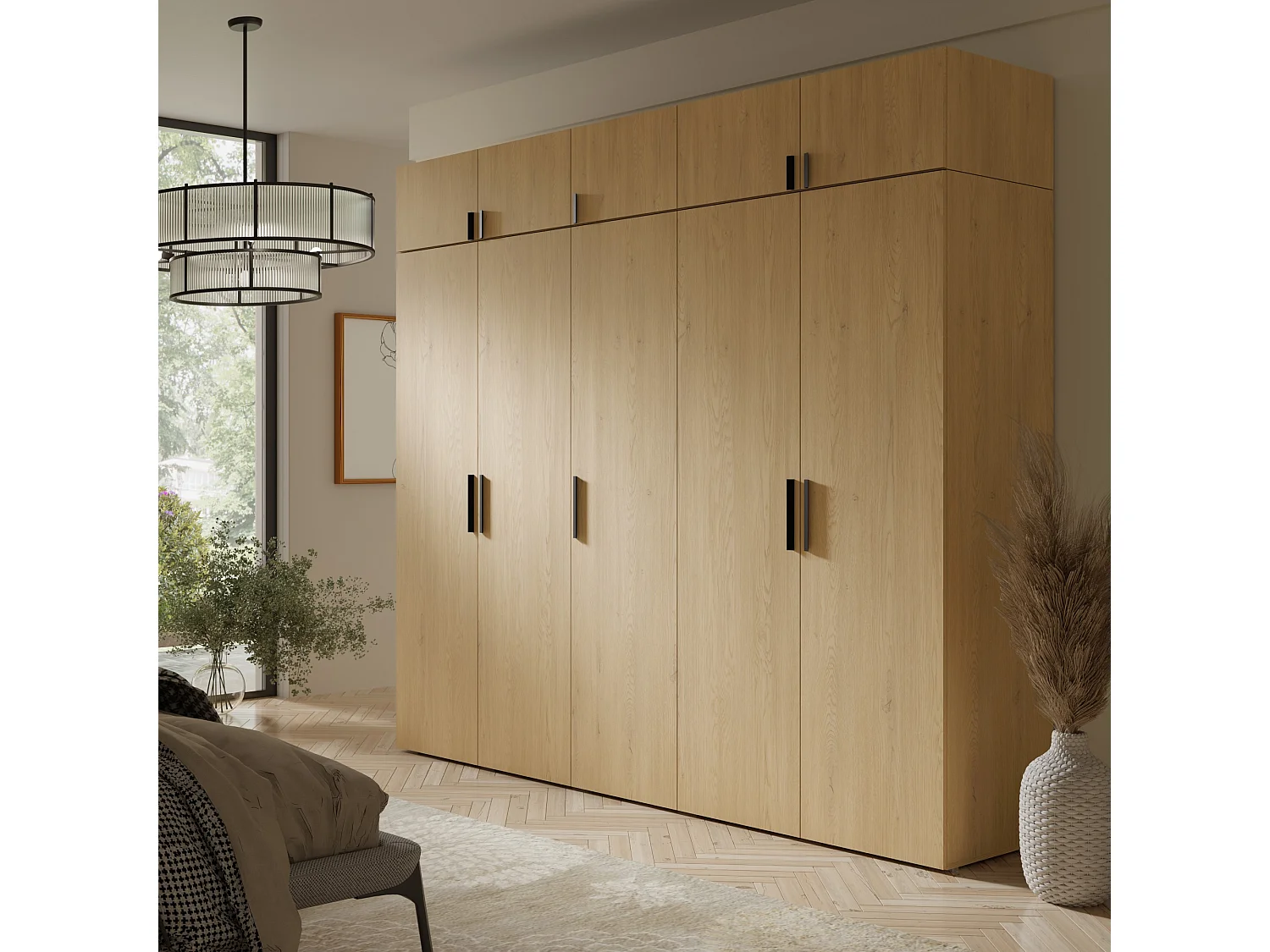 Aufsatz für Schrank Napoli 5D 250 Eiche Cremona (schwarzer oder goldener Griff)