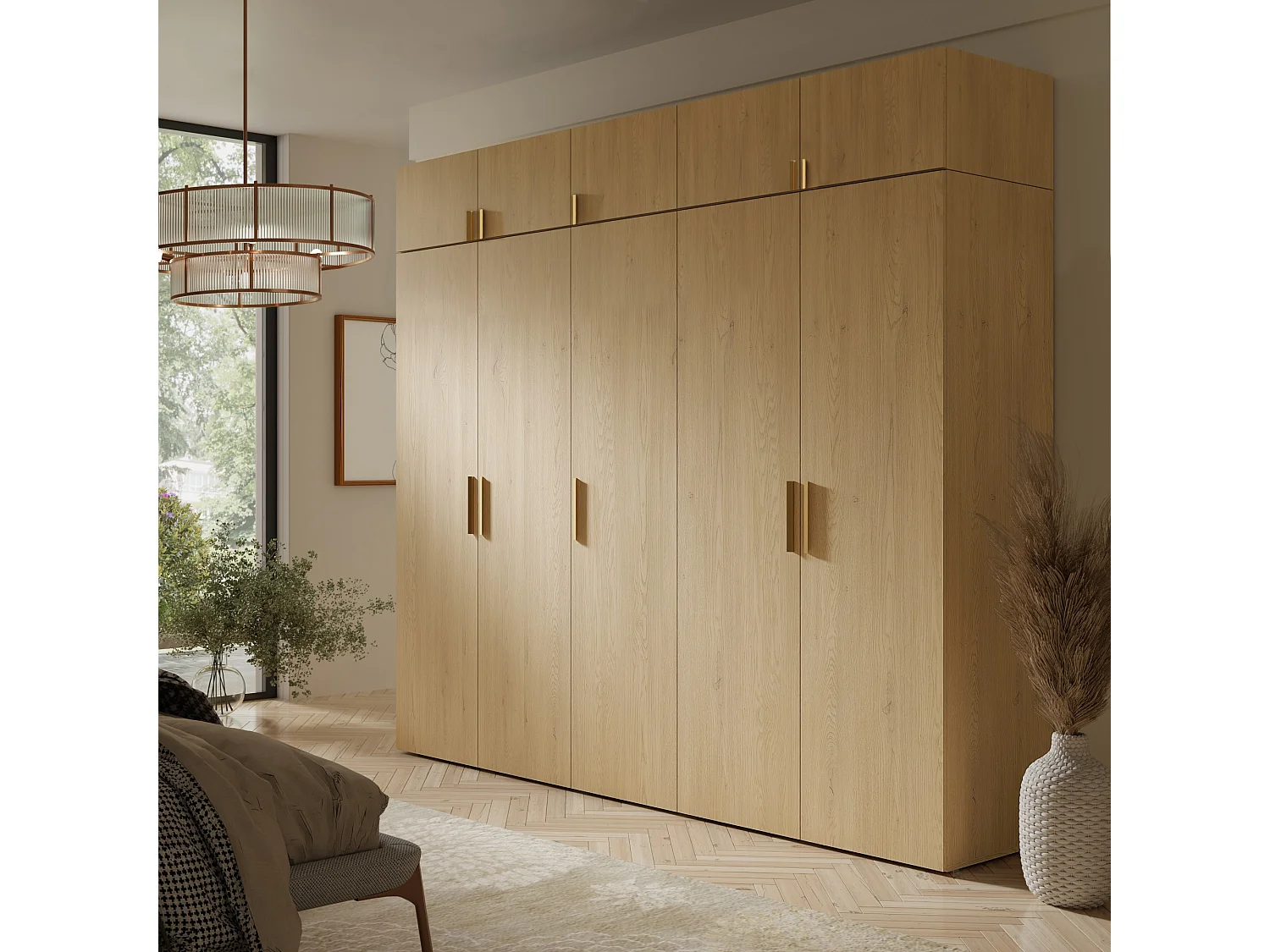 Aufsatz für Schrank Napoli 5D 250 Eiche Cremona (schwarzer oder goldener Griff)