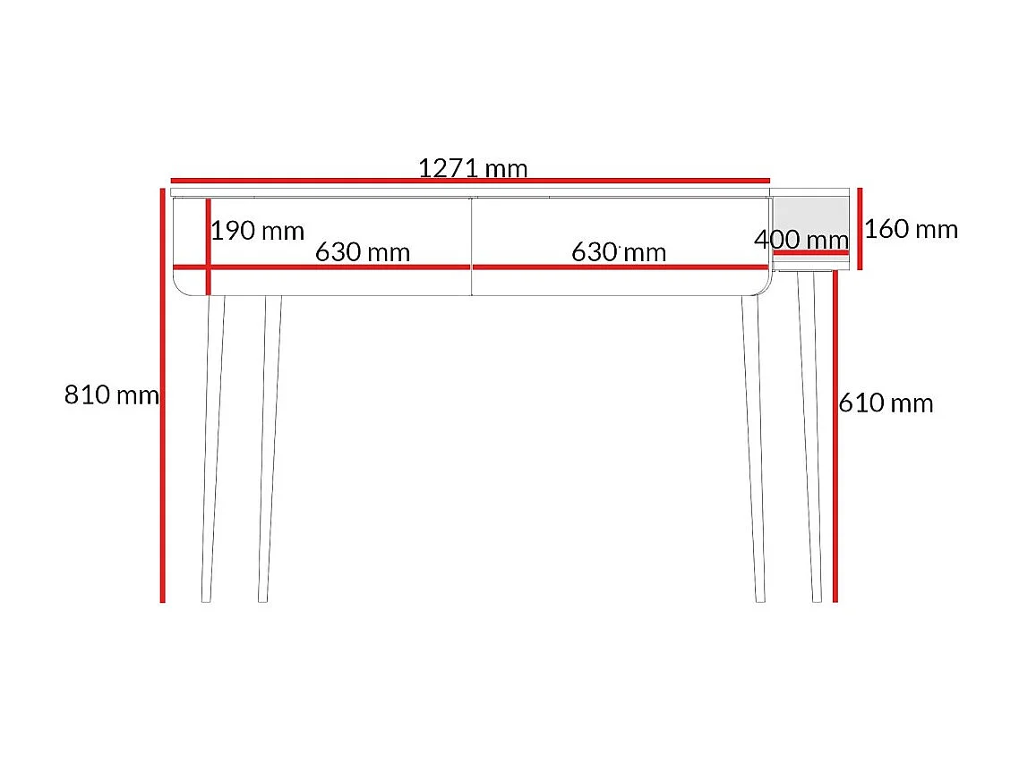 Schminktische mit Schubladen Chloe 2S 125 Weiß (schwarzer oder golder Griff)
