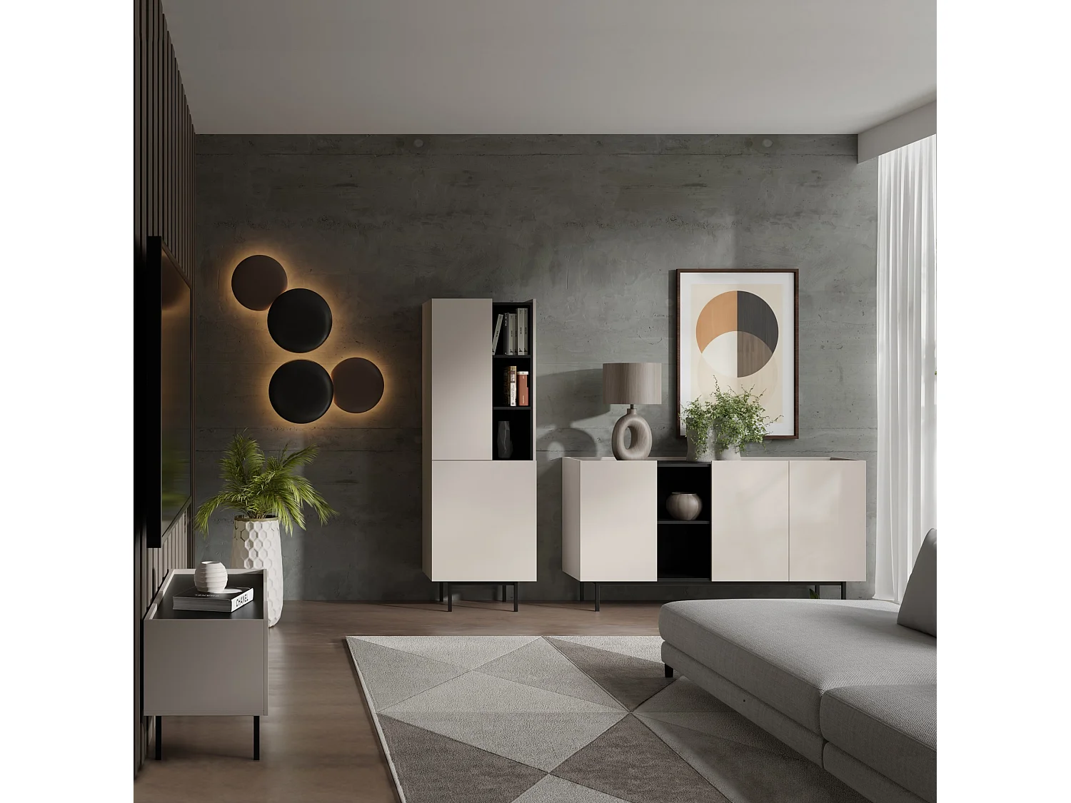 Kommode mit Klapptüren Noel 3D 165 Kaschmir / Schwarz