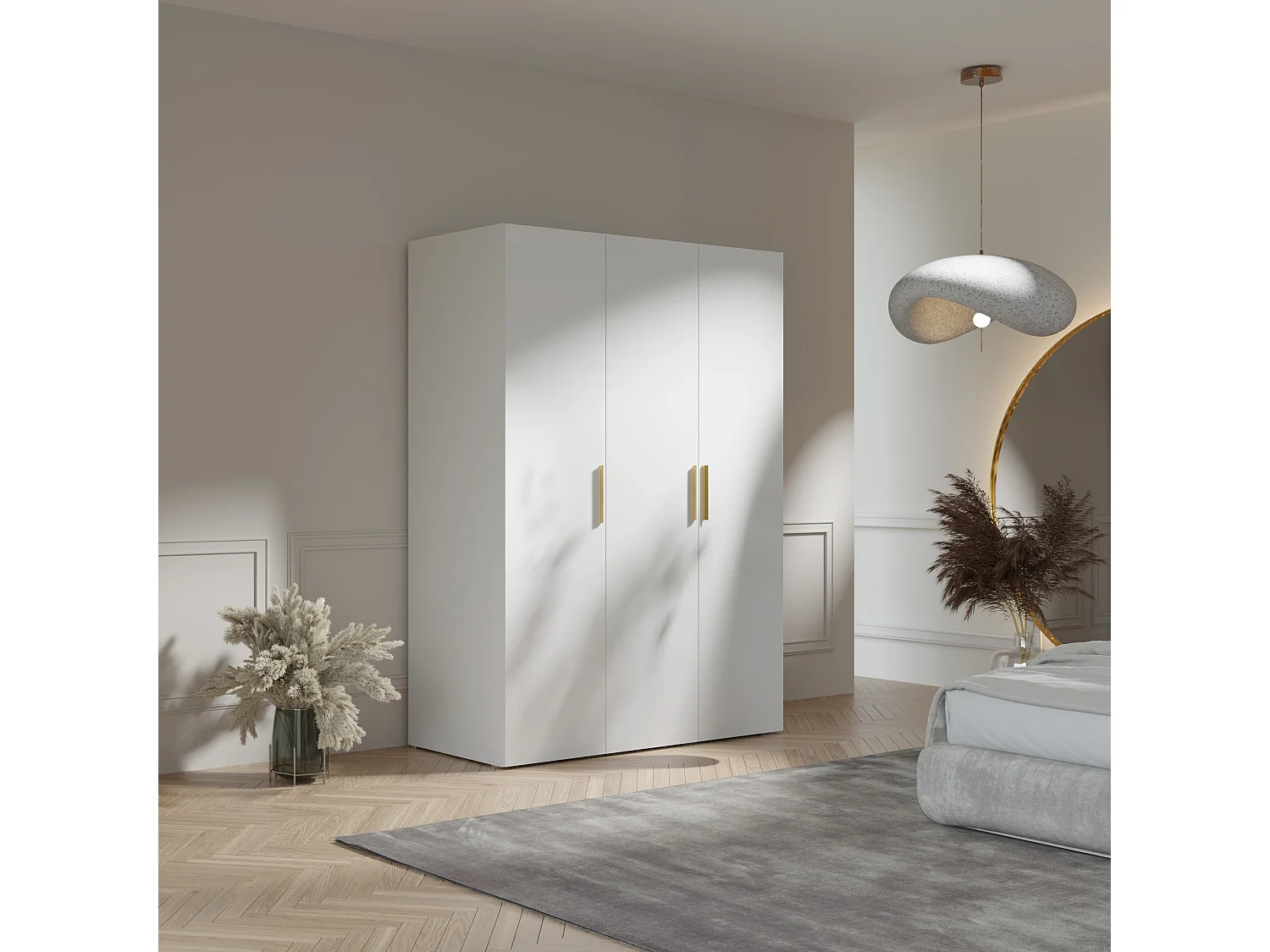 Drehtürenschrank Napoli 3D 150 Weiß (schwarzer oder goldener Griff)