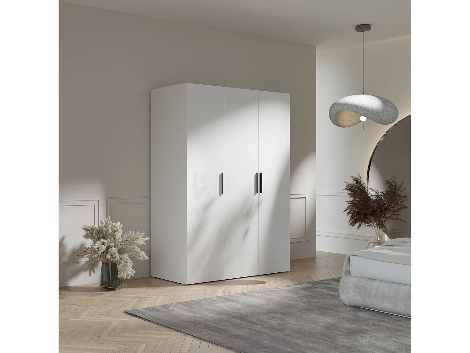 Drehtürenschrank Napoli 3D 150 Weiß (schwarzer oder goldener Griff)