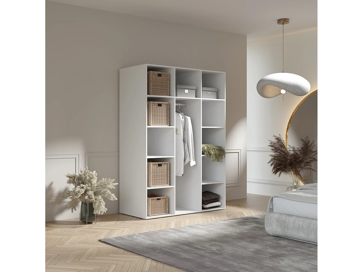 Drehtürenschrank Napoli 3D 150 Weiß (schwarzer oder goldener Griff)