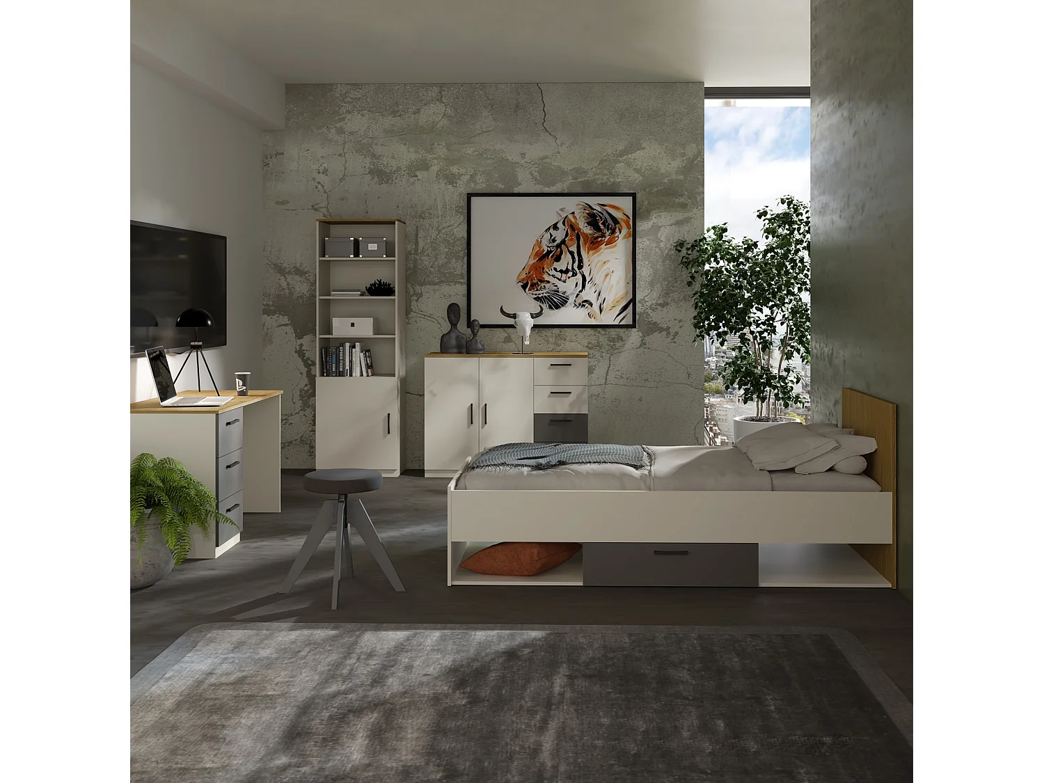 Kommode mit Schubladen Billz 2D4S 120 Kaschmir/Eiche Cremona