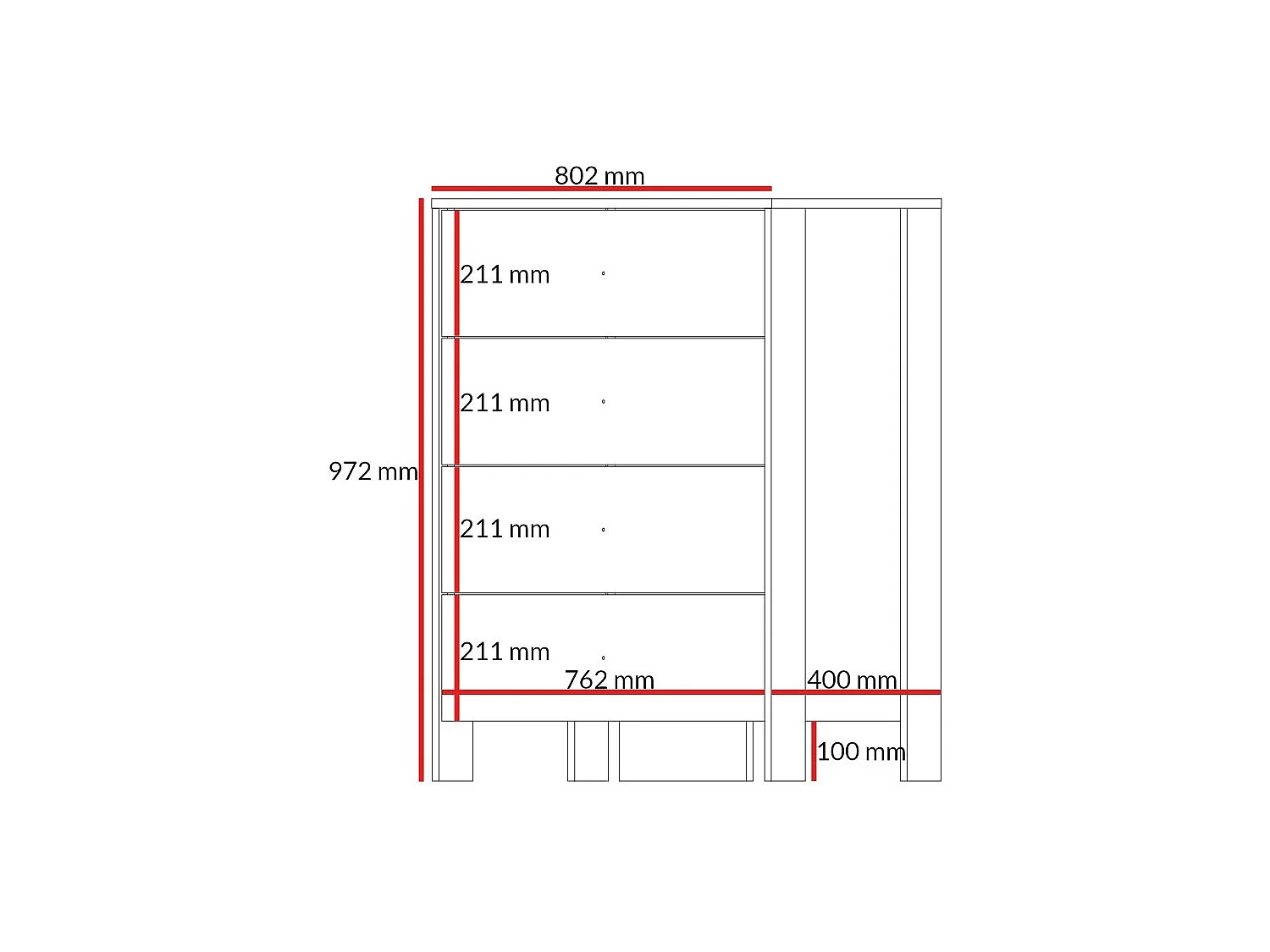 Kommode mit Schubladen Ethan 4S 80 Eiche Cremona
