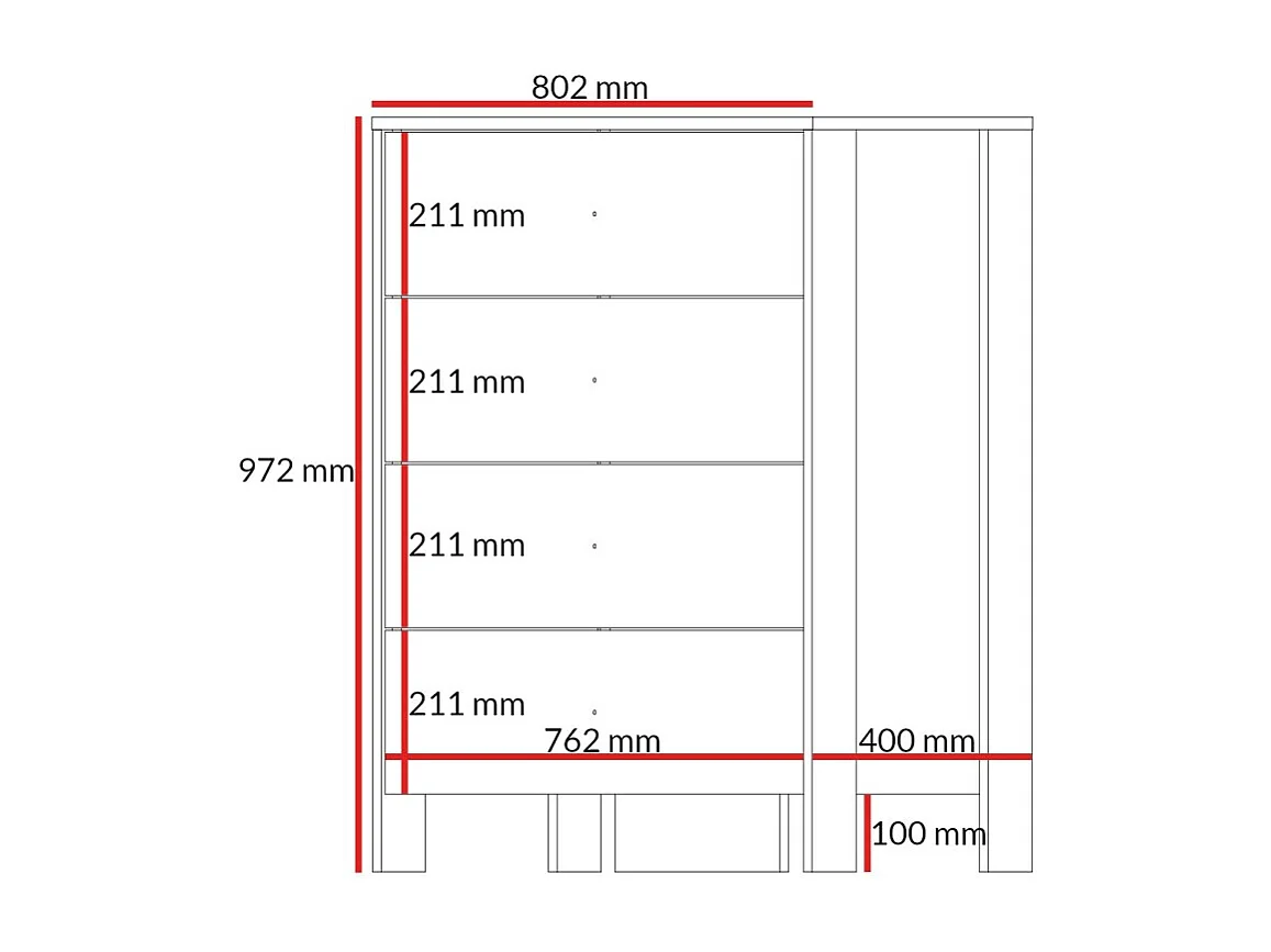Kommode mit Schubladen Ethan 4S 80 Eiche Cremona