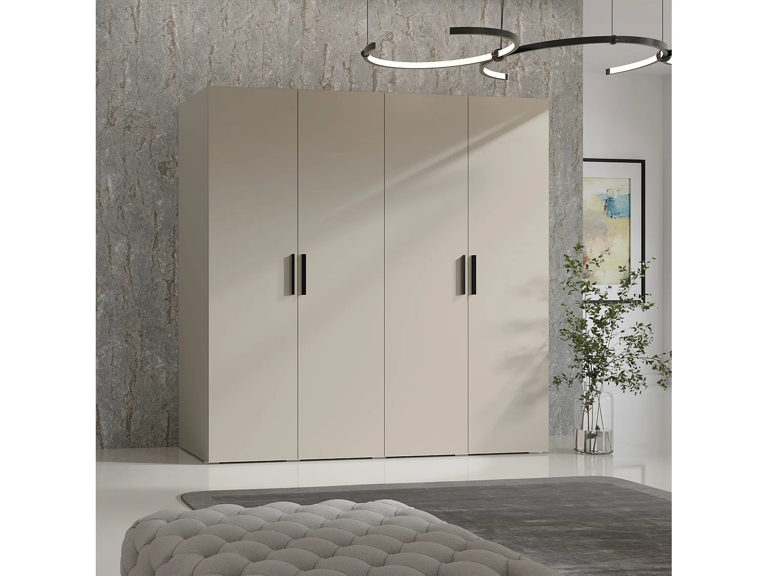 Drehtürenschrank Napoli 4D 200 Kaschmir (schwarzer oder goldener Griff)