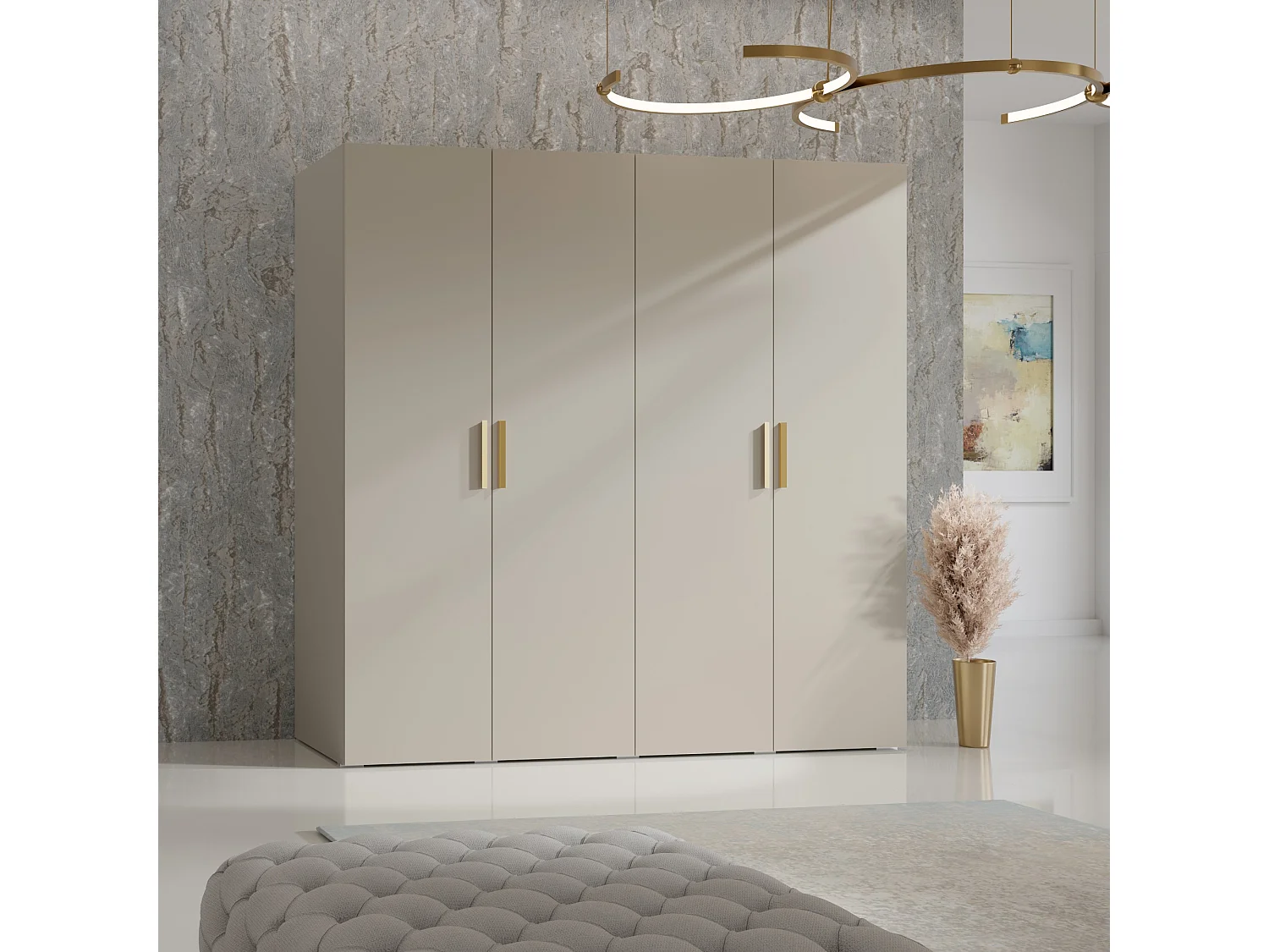 Drehtürenschrank Napoli 4D 200 Kaschmir (schwarzer oder goldener Griff)