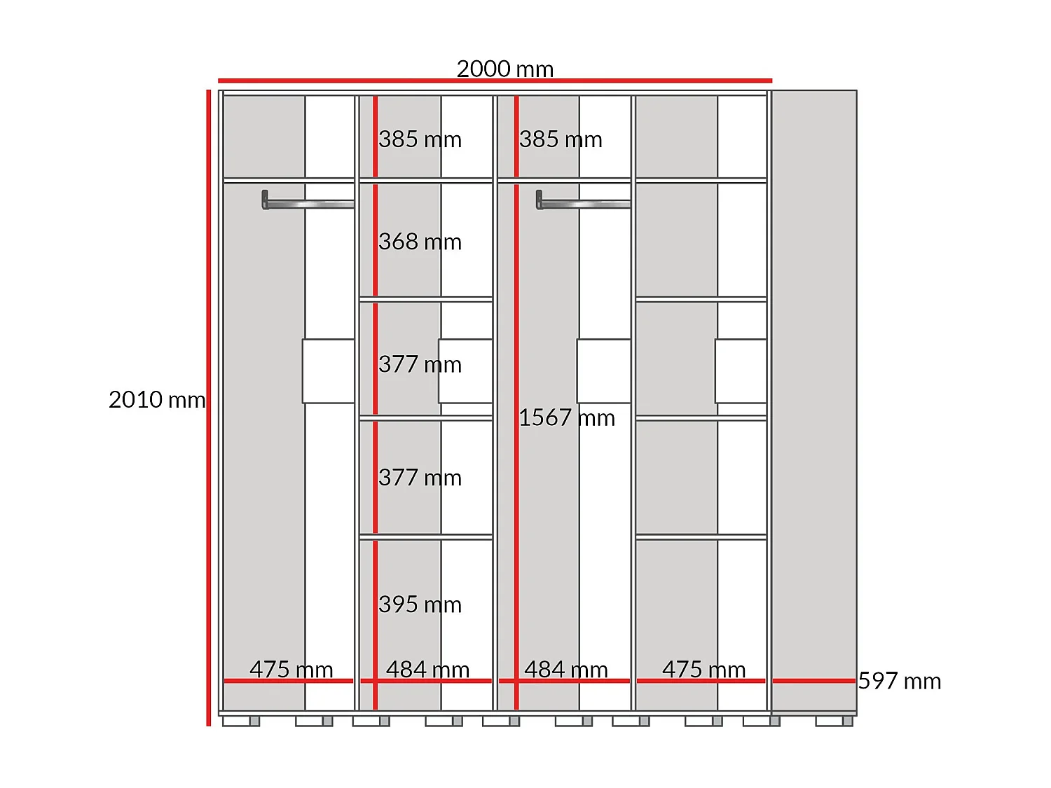 Drehtürenschrank Napoli 4D 200 Kaschmir (schwarzer oder goldener Griff)