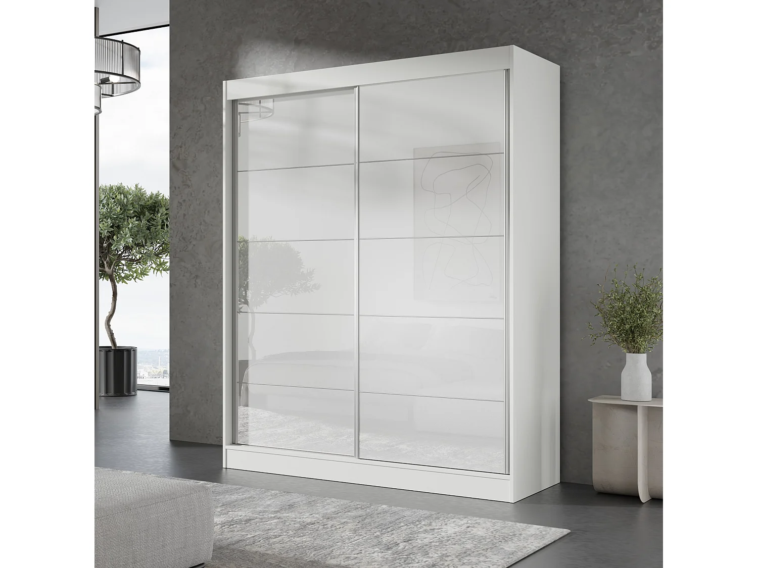 Schiebetürenchrank Como 2D 150 Weiß (lacobel)