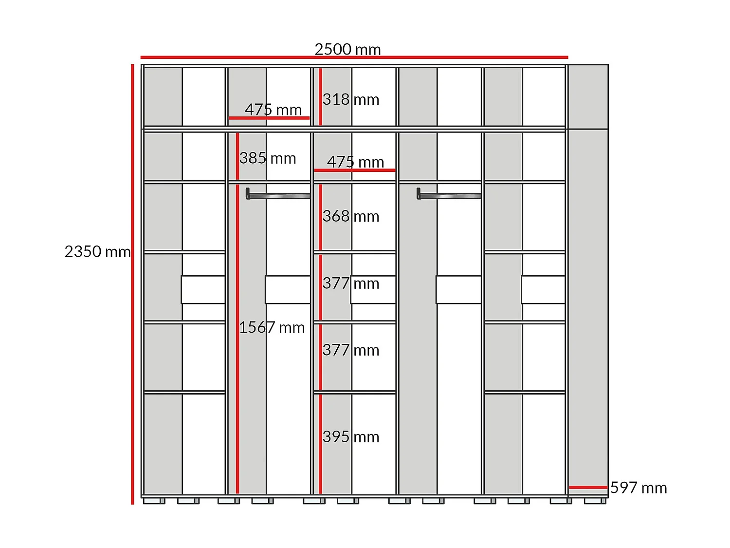 Drehtürenschrank mit Aufsatz Napoli 5D 250 Eiche Cremona (schwarzer oder goldener Griff)