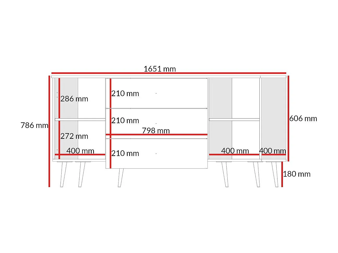 Kommode mit Schubladen Chloe 2D3S 165 Weiß (schwarzer oder goldener Griff)