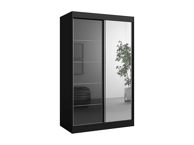 Schiebetürenchrank mit Spiegel Como 2D1L 120 Schwarz (lacobel)